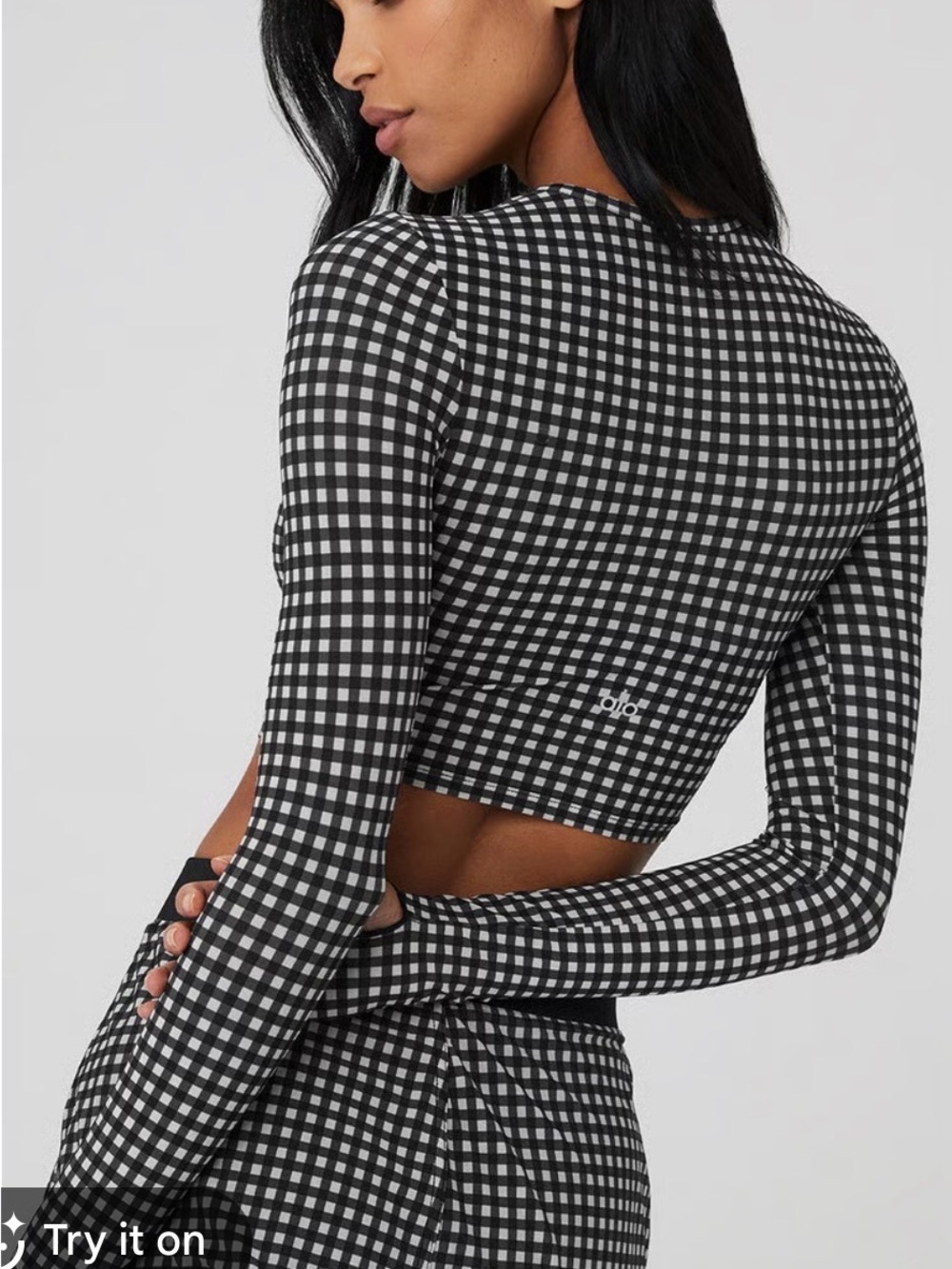 ALO Yoga Meah Gingham Long-Sleeve Crop Top